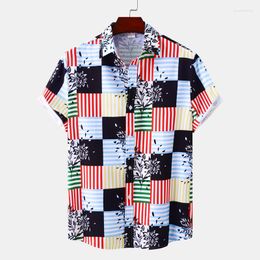 Men's Casual Shirts Funky Fashion Square Floral Print Mens Hawaiian Shirt Short Sleeve Button Down Beach Aloha Men Party Holiday Blouse