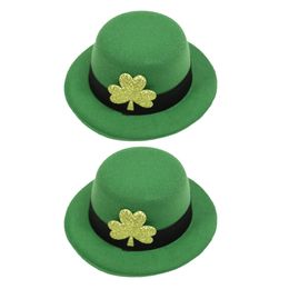 Party Hats 2pcs Saint Patricks Day Leprechaun Hat Oversized Green White Striped Shamrock Clover Irish Velvet Top Cap Cosplay Costume 230614