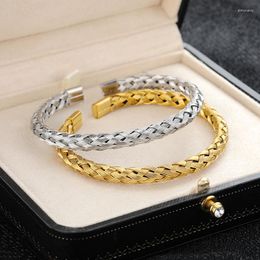 Bangle Stainless Steel Woven Mesh For Man Open Gold Colour Bangles Woman Bracelets Gift Jewelry Drop