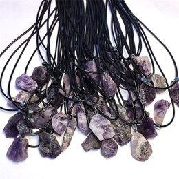 Irregular Natural Raw Stone Pendant Stripe Amethyst Mineral Crystal Necklace Fluorite Quartz Healing Charms Meditation Yoga Party Gift Wholesale Fengshui