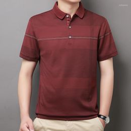 Men's Polos Fashion Brand Striped Men's Polo Shirt Wine Red Summer Short Sleeve Casual T For Korean Style Man Clothing