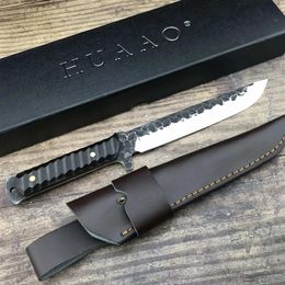 Japanese Katana Forged steel Ebony Handle 58-60HRC Sharp Camping Hunting Knife Fixed Blade Collection Gift PU leather sheath ujR2196