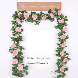 Decorative Flowers 2.2m Silk Cloth Pink Rose Artificial Flower Vine Ivy Wedding Wall Family Garden Bedroom Decoration Fake Plants