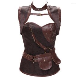 Bustiers & Corsets Gothic Steampunk Women's Sexy Faux Leather Spiral Steel Boned Overbust Corset Shrug Retro Waist Training Top