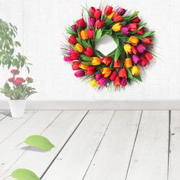 Decorative Flowers 1pc Front Door Decor Tulip Wreath Wreaths For Outside Summer Flower Artificial Floral