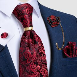 Neck Ties Luxry Tie Red Paisley Black Men's Ties Wedding Accessories Neck Tie Handkerchief Cufflinks Lapel Pin Gift For Men DiBanGu 230613