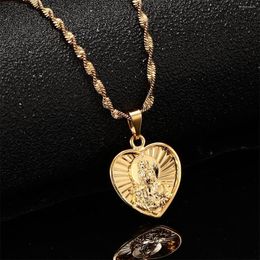 Pendant Necklaces Golden Chinese Style Buddha Amulet Hinduism Gold Plated Buddhist Guanyin Necklace For Women Men Heart Jewellery