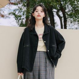 Women's Jackets Vintage Loose Black Denim Jacket Women Korean Style Mid Length Long Sleeve Top 2023 Spring And Autumn