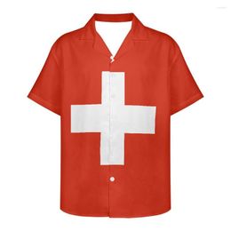 Men's Casual Shirts Switzerland Flag Design Pattern Summer Vintage Fashion Short Sleeve Hawaii For Men Camisa Masculina Holiday Party