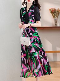 Party Dresses Chiffon Floral Beach Long For Women Tunics Casual Elegant 2023 Summer Korean Fashion Midi V-Neck Evening Dress