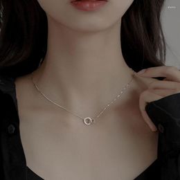 Choker Bafu S925 Sterling Silver Ring Buckle Necklace Women's Geometric Circle Minimalist Collar Chain 2023 Lady Office Jewellery