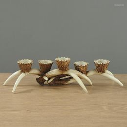 Candle Holders Retro Antlers Holder Handmade Resin Buckhorn Sculpture Cup Sitting Room Ornament Lobby Decor Craft Furnishing