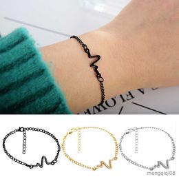 Bracelets New Simple Heart Beat Chain Bangles For Women Pulseira Feminina Fashion Jewellery Couple Girl Gift R230614