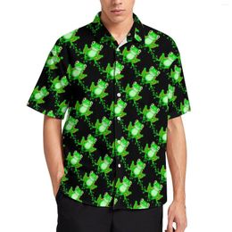 Men's Casual Shirts Green Funny Frog Blouses Man Cute Animal Print Hawaiian Short-Sleeved Design Fashion Oversized Beach Shirt Gift