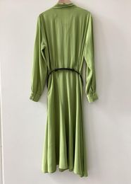 Casual Dresses Women's Green Turndown Collar Belt Long Dress 2023
