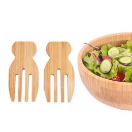 Salad Tools 2-Piece Salad Server Bamboo Salad Hands Serving Set Mixing Spoon Fork Claws Restaurant Kitchen Fruit Pasta Salad Tools Tableware 230613