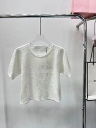 Women's Blouses WANGLETTER Spring/Summer Sequin Nylon Knitted Round Neck Short Sleeve T-shirt Women's Slim Fit Top