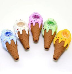 New Style Ice Cream Silicone Smoking Pipe Shape Tobacco Pipes thick Glass Howl Spoon Hand Pocket Novelty items Gift Mini Smoke Tools for Dry Herb