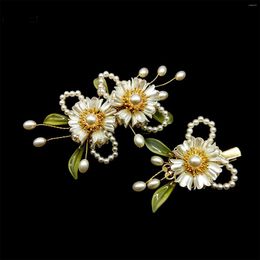 Hair Clips Chinese Hairpins Side Flower Headpiece Pearl Head Jewelry For Women Girls Hanfu Dress Party Styling Decorations