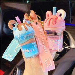 Keychains Creative Cute Girl Heart Liquid Into The Oil Bottle Milk Tea Cup Floating Keychain Men Women Car Pendant Jewelry3364759344B