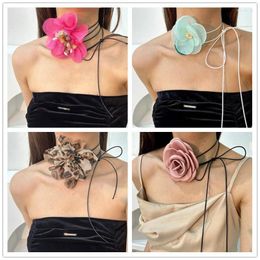 Choker European And American Handmade Fabric Art Flower Strap Necklace Sexy Fashion Wax Thread Dual Use Ankle