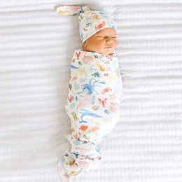 Sleeping Bags Baby Blanket Hat Set Newborn Cotton Swaddle Wrap Infant Muslin Floral Towel Bag