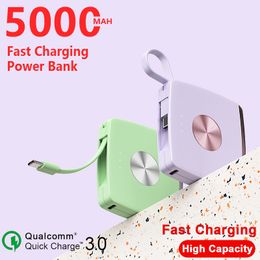 Hot 5000mAh Charging Power Bank Comes with Wired External Battery Emergency Mini Smartphone Power Bank