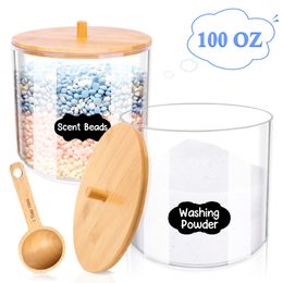 Storage Boxes Bins 100OZ Acrylic Box with Bamboo Lid Scoop Laundry Detergent Container pods Scent Beads Organiser 230613