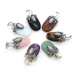 Pendant Necklaces Natural Stone Rose Quartzs Tiger Eye Pendants Metal Alloy Moon Charms For Jewelry Making DIY Necklace Size 22x45mm