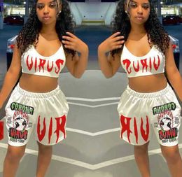 2023 Women Clothes Two Piece Short Set Fashion Brand Graffiti Print Tank Top Casual Sports Shorts Basketball Tracksuits For Woman