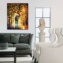 Fine Art Canvas Painting Autumn Walk Handcrafted Contemporary Artwork Landscape Wall Decoration