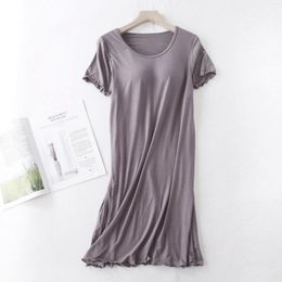 Women's Sleepwear Ruffles Round Neck Solid Colour Short Sleeve Nightgown Sleep Dress Homedress Night Homewear Modal Chest Pad Slreepwear