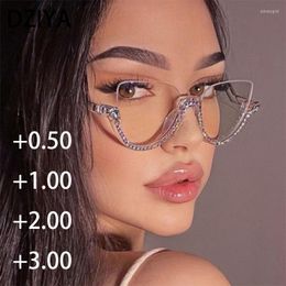 Sunglasses Trending Half Frame Sexy Cat Eye Blue Light Blocking Women Diamond Reading Glasses Ladies Transparent Fashion Eyewear 60840