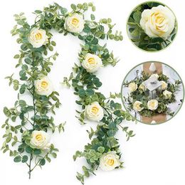 Dried Flowers 200cm Artificial Silk Rose Gypsophila Eucalyptus Garland Vine Hanging Plants Grennery for Wedding Home Party Decor