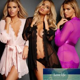 Top Hot Women Sexy Sleepwear Lace Nightwear Ladies Pyjamas Sets Night Robe Female Sexy Lingerie Long Sleeve Sleepdress Transparent Underwear