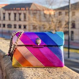 Mini famous rainbow Stripes Kurt Geiger Designer Womens hand bag cross body Chain bag Genuine Leather Luxury Mens Shoulder bags Fashion hobo Purses tote clutch bag