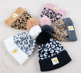 Autumn and Winter Knitting Warm Hat Leopard Print Fur Ball Hat Marten Fur Plush Sleeve Cap Winter Women's Simple