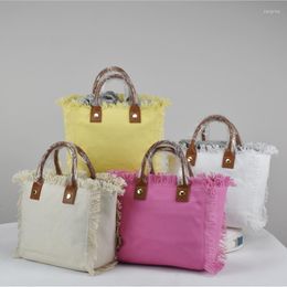 Evening Bags 2023 Summer Tan Leather Handle Large Capacity Handbag Multi-Purpose Women's Canvas Beach Bag