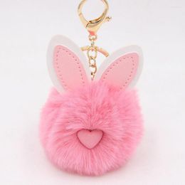 Keychains Pink Ear Fur Ball Keychain Pu Leather Metal Golden Bag Accessories Gift For Girls