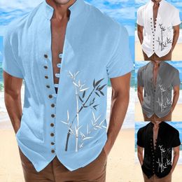Men's T Shirts Men's Western Tees Beach Holiday Shirt Mens Cuff Button Stand Collar One Tall Sizes