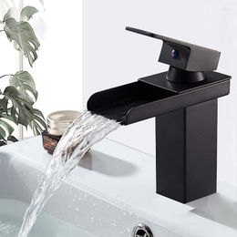 Bathroom Sink Faucets Black Basin Faucet Waterfall Sus Stainless Steel Water Taps Cold Mixer Wash Deck Mounted