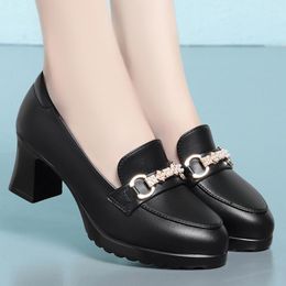 Dress Shoes Women's High Heels Comfortable Platform Block Pumps Luxury Patent Leather Lady Office Black