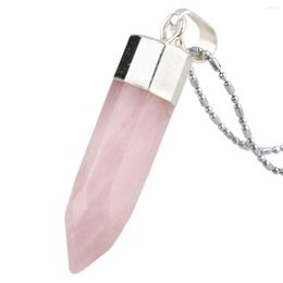 Pendant Necklaces Natural Quartz Crystal Hexagonal Chakra Healing Point Silver Color For Women Necklace Jewelry Accessories