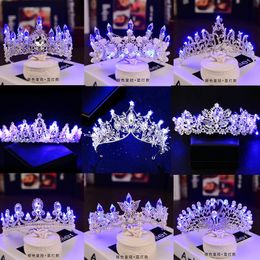 Wedding Hair Jewellery 12 Styles Glowing Tiaras Crystal Pearl Wedding Bride Crowns with Blue LED Light Luminous Princess Crowns Party Diadem 230614