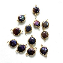 Pendant Necklaces 2pcs Natural Purple Charm Freshwater Pearl Flat Round Double Hole Connector For DIY Fashion Ladies Jewellery Gift Necklace