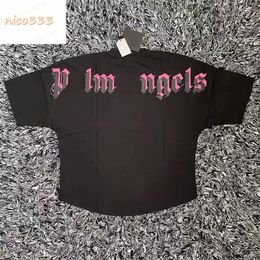 Double foam letters black pink white t shirt cotton round neck men and women casual short sleeve