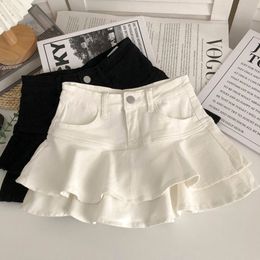 Skirts Spring Autumn Girls Pleated Skirt Baby Jeans Kids Skort Children Denim Bottoms Fashion Layered Ruffled 314Y 230614