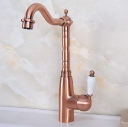 Kitchen Faucets Antique Red Copper Ceramic Single Handle Bathroom Faucet Basin Mixer & Cold Swivel Deck Mounted Sink Vanity