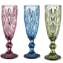 Wine Glasses 150Ml 13Design Embossed Glass Cup Drinking Cups Household Juice Champagne Color Thickened For Party Goblet Drop Delivery Ot01O