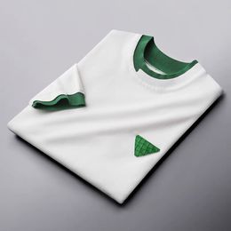 Mens Polos High end luxury white green stitching knitted Tshirt mens Casual Short Sleeve summer Korean fashion embroidery round neck top 230614